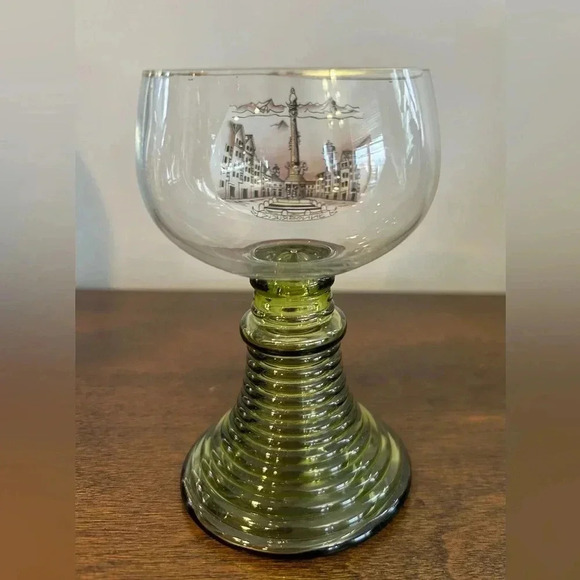 Decorated 4.75" Beehive Green Stem Cordial ~Brandy~Miniature Wine Glass See Note - Picture 3 of 7